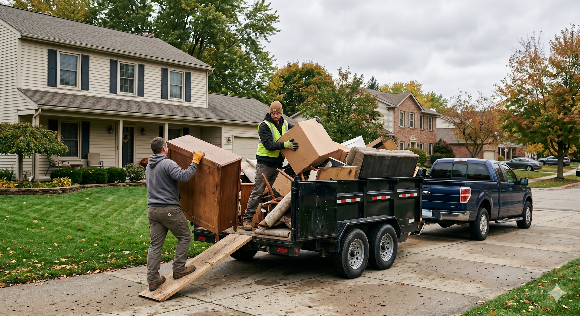 Junk removal truck loaded and ready for pickup